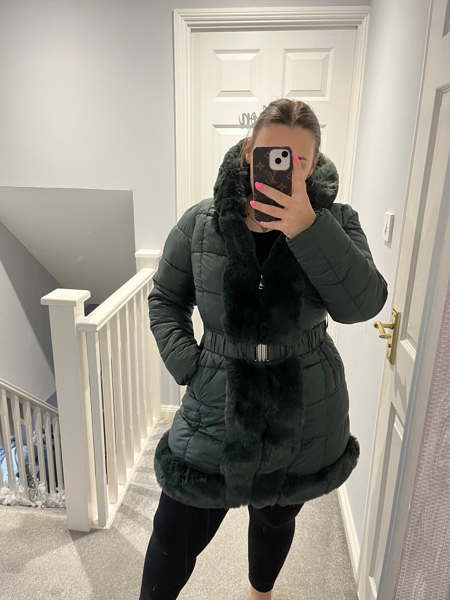 Faux fur puffer khaki