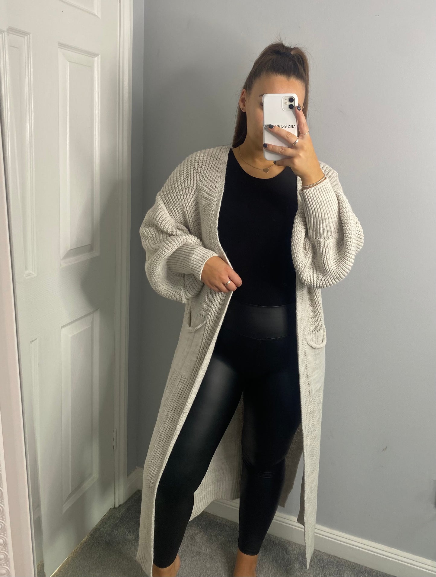 Longline Knit Cardigan Beige