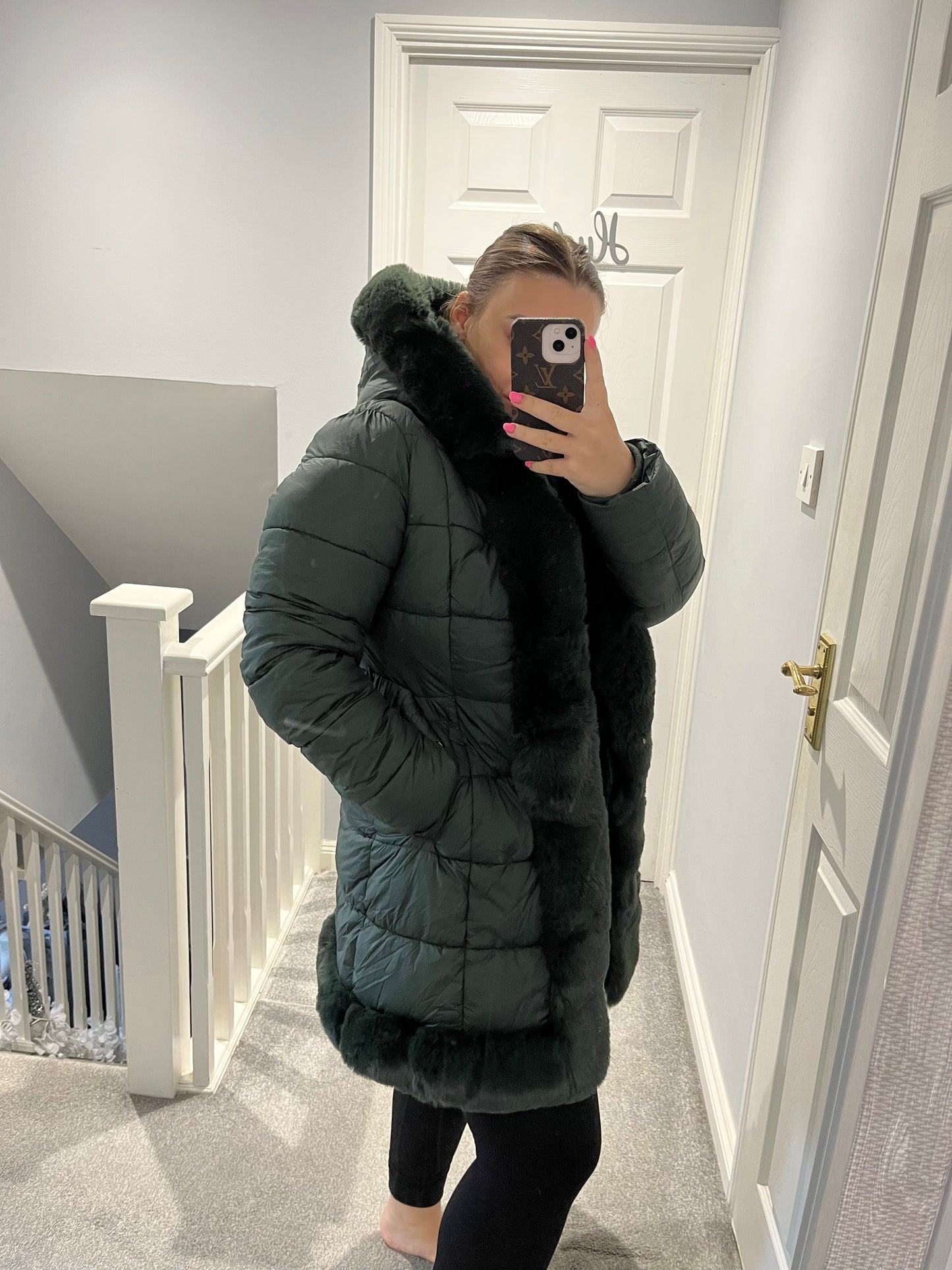 Faux fur puffer khaki