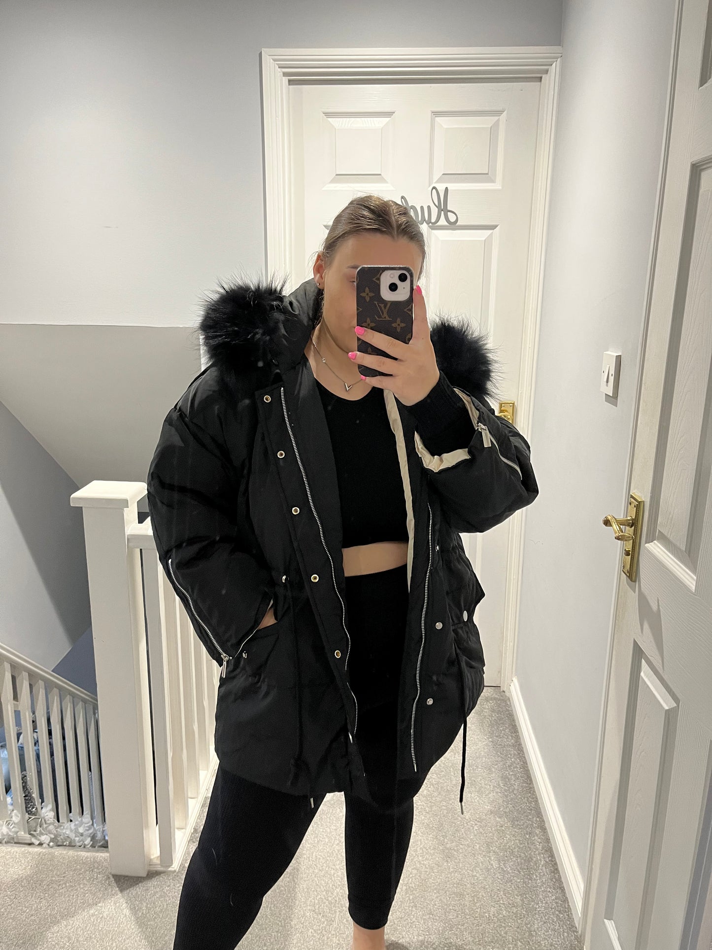 Black Faux fur puffer