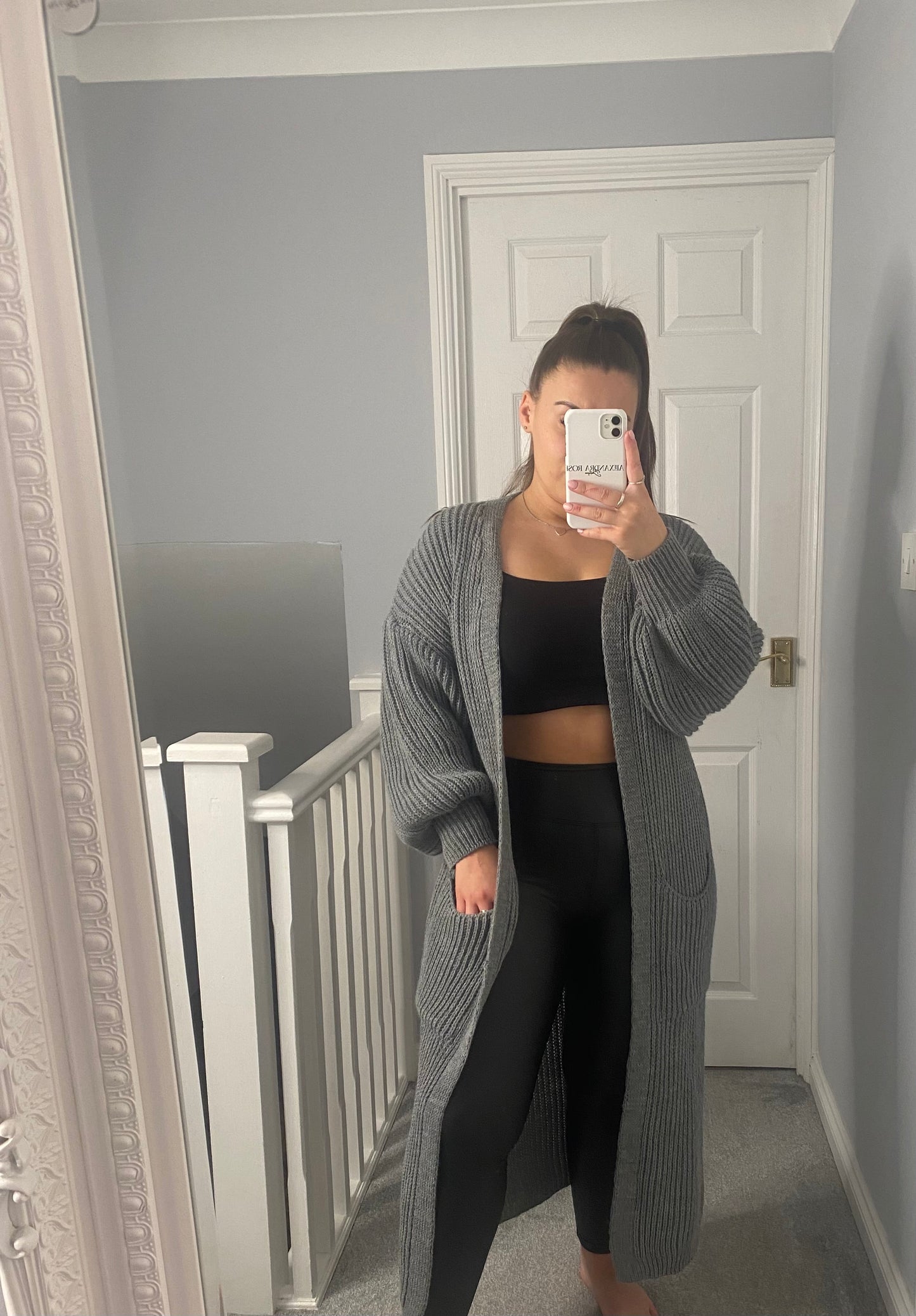 Longline Knit Cardigan Dark Grey