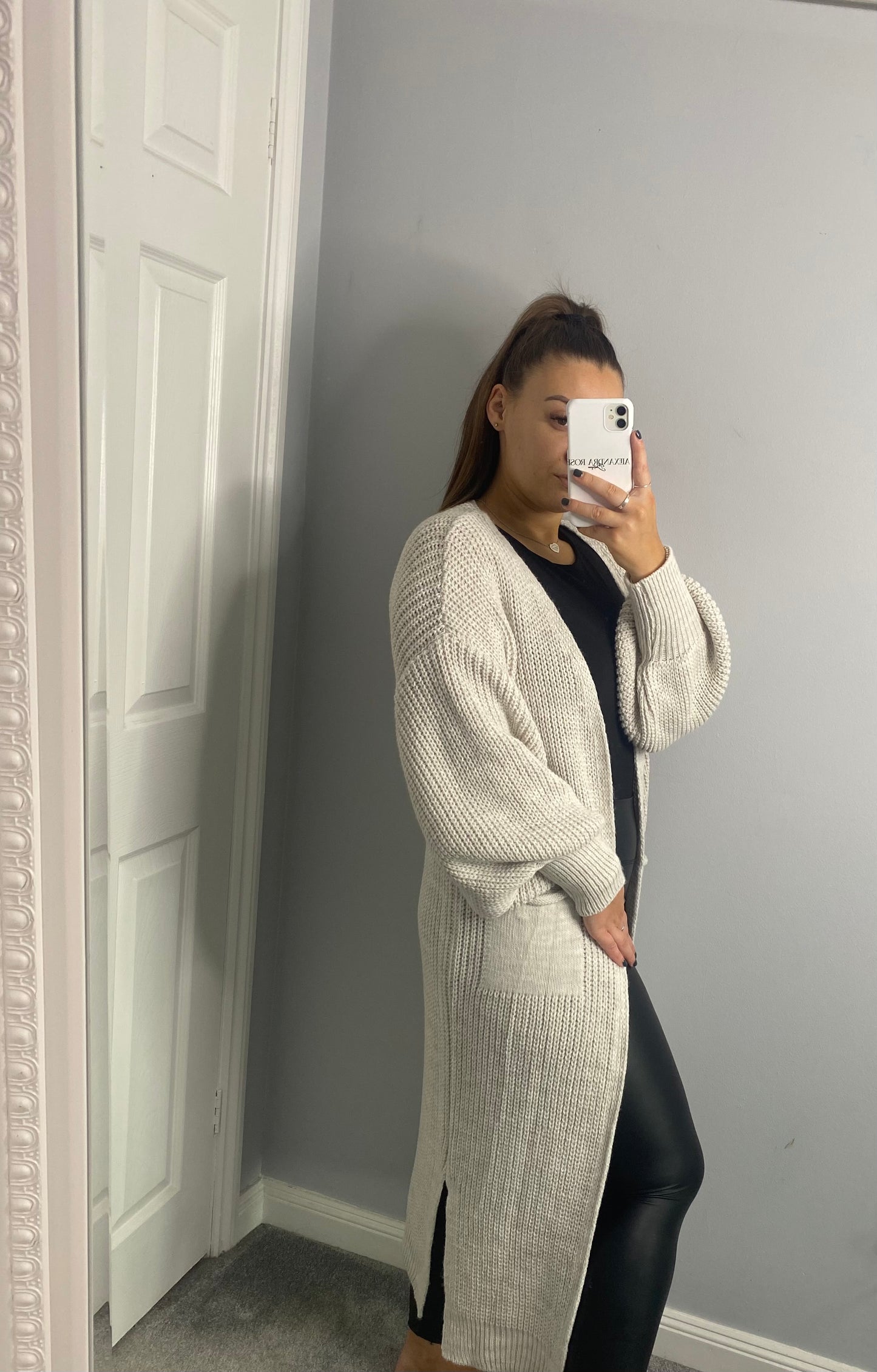 Longline Knit Cardigan Beige