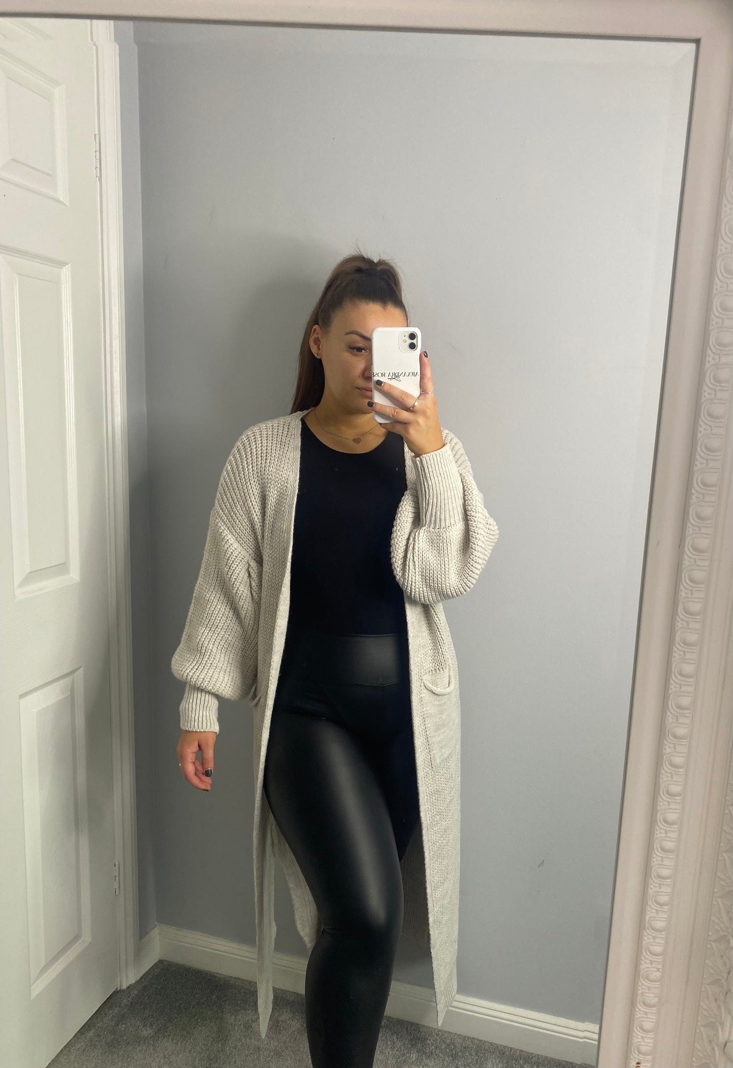 Longline Knit Cardigan Beige