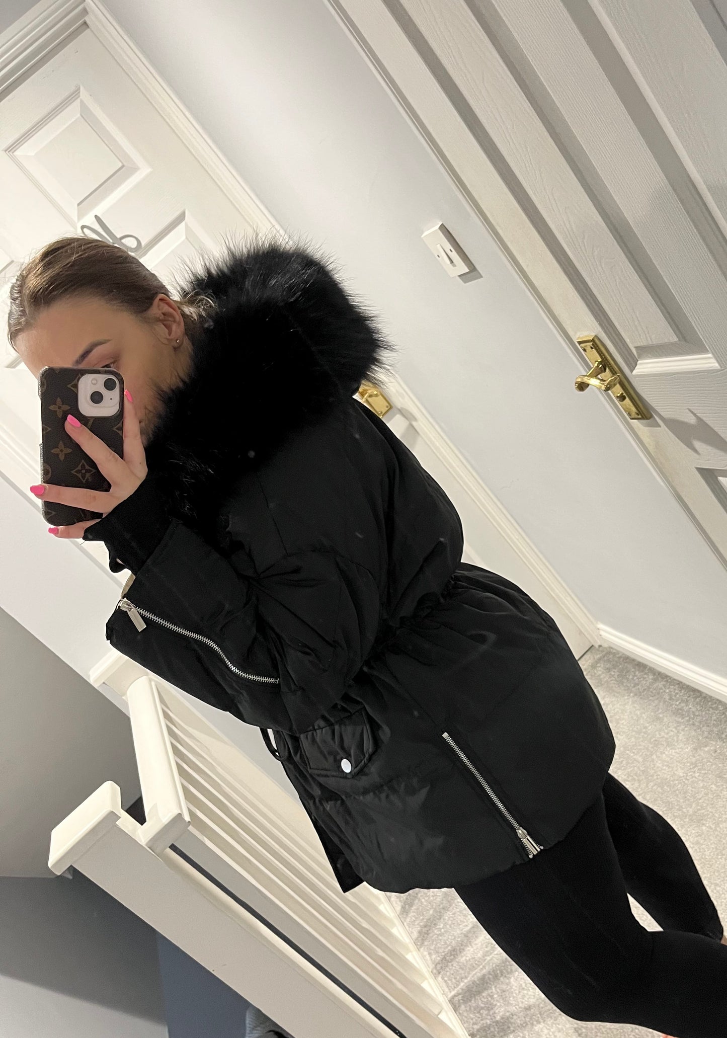 Black Faux fur puffer