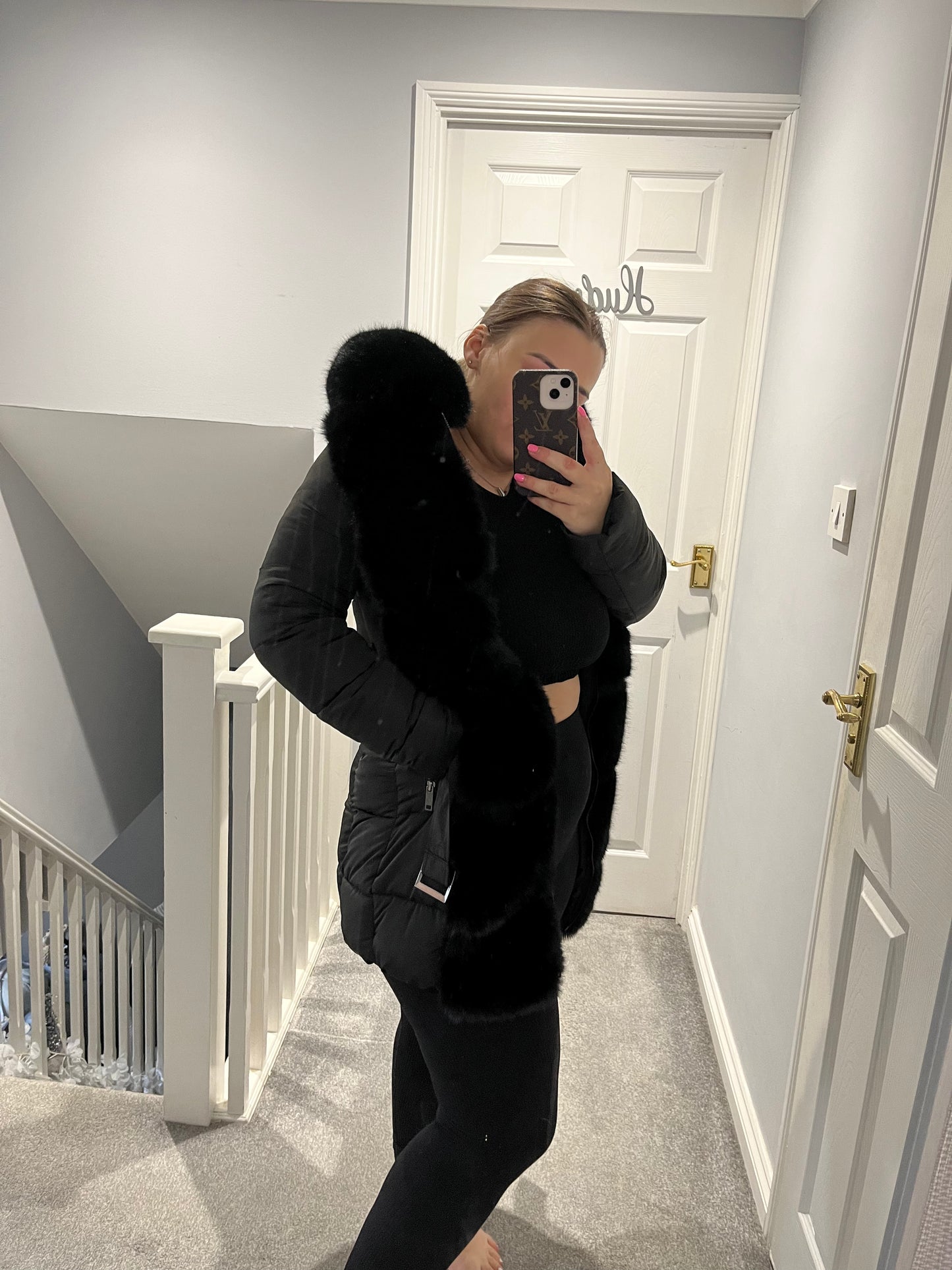 Faux fur puffer black