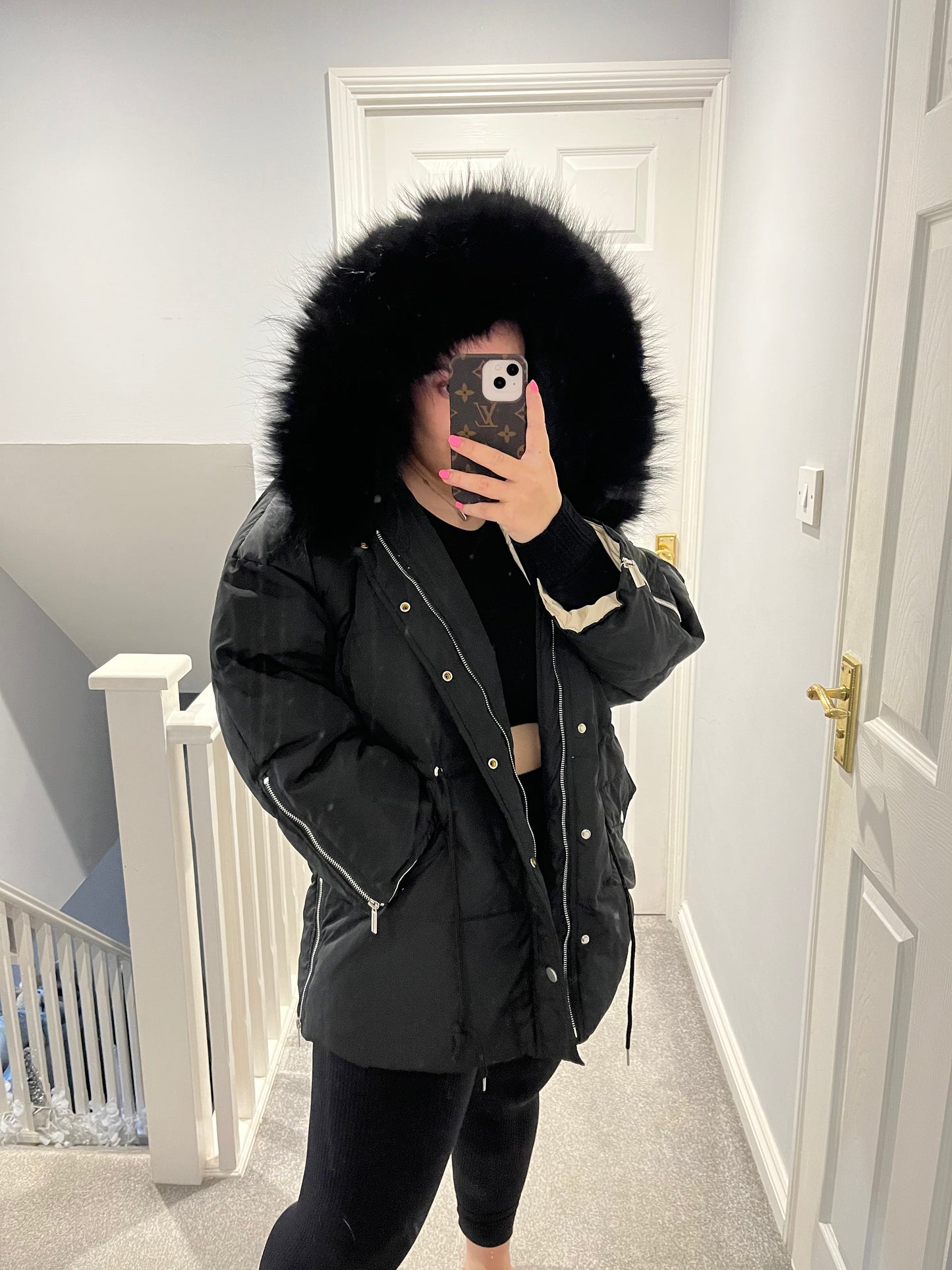 Black Faux fur puffer