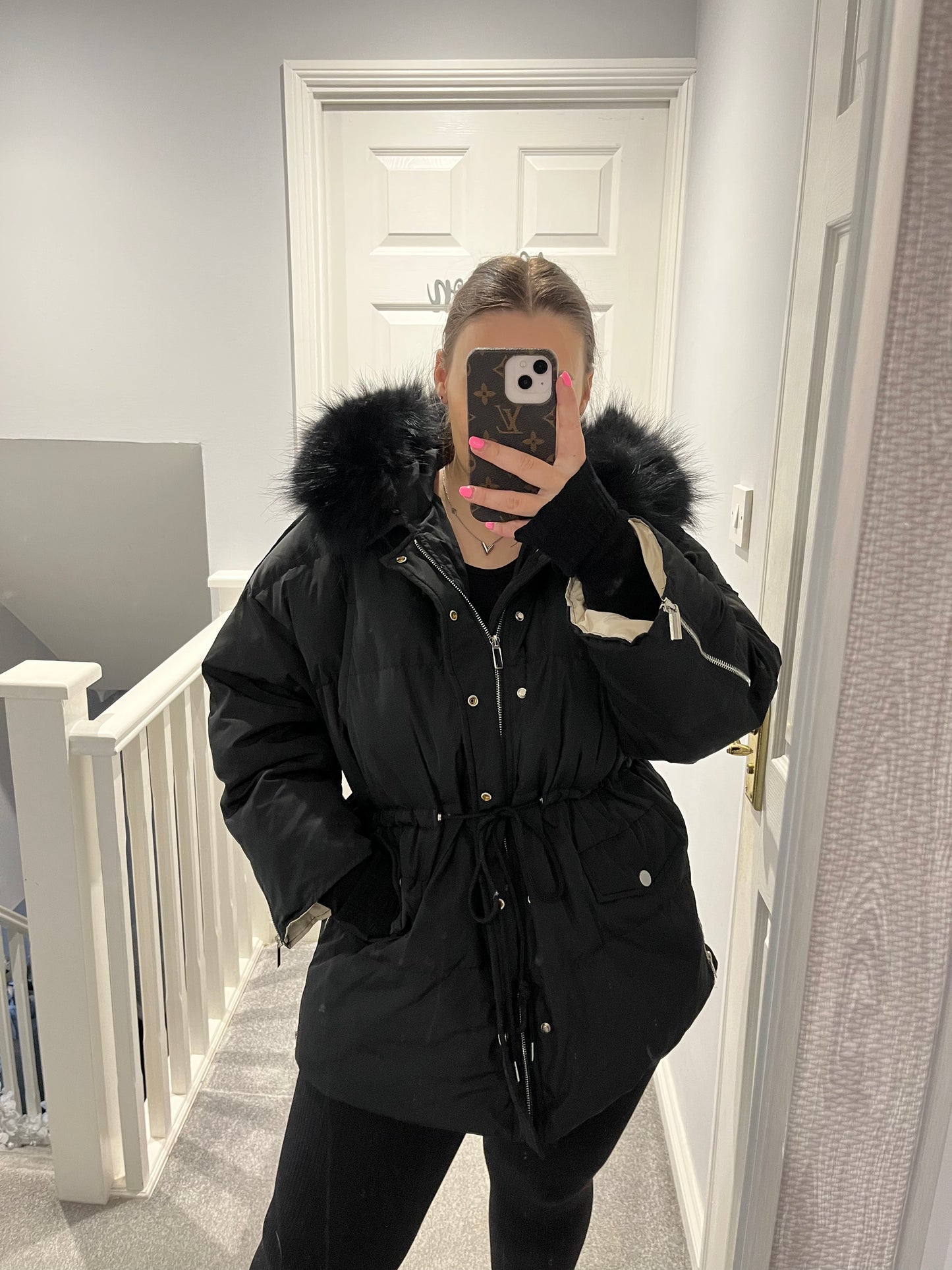 Black Faux fur puffer