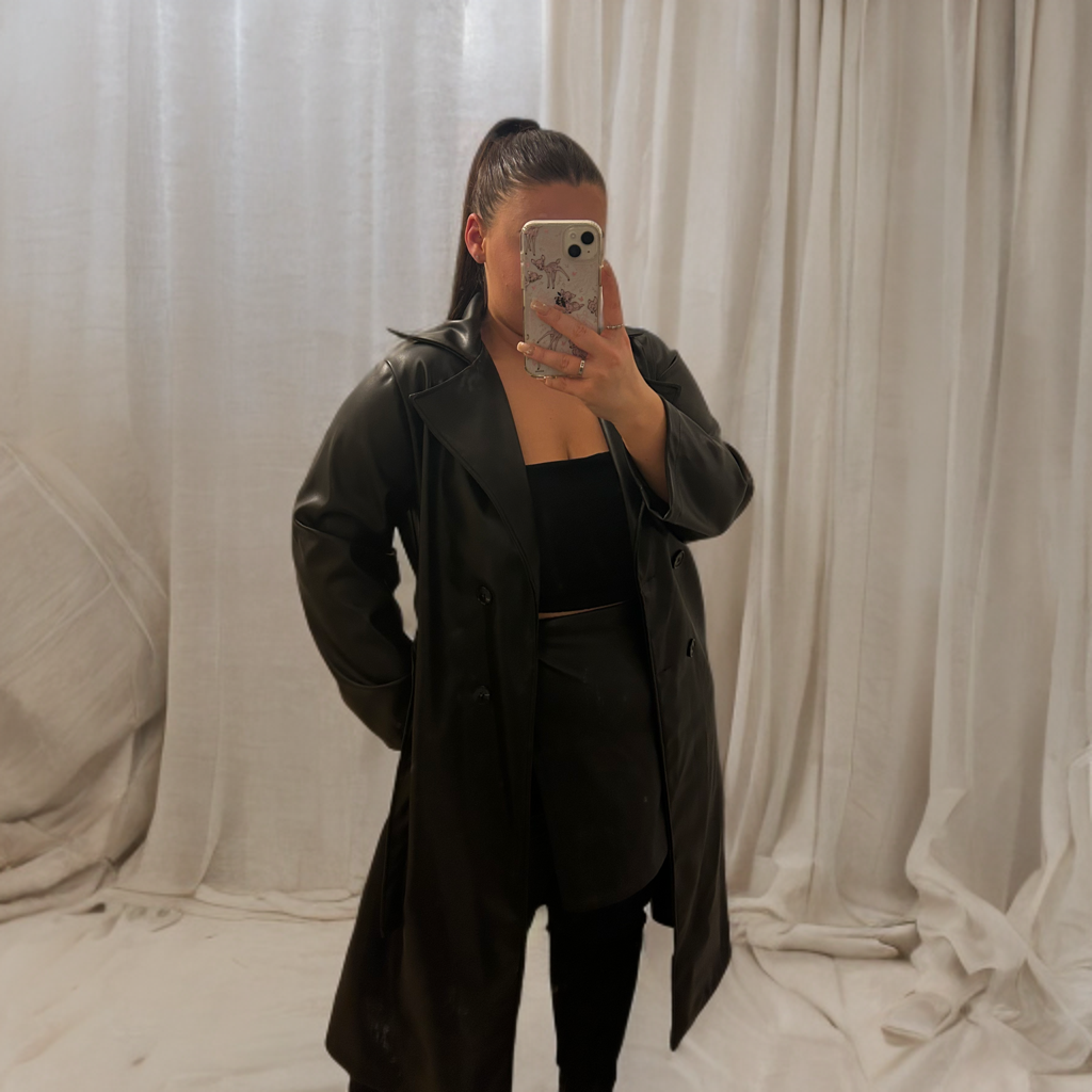 Faux leather trench coat