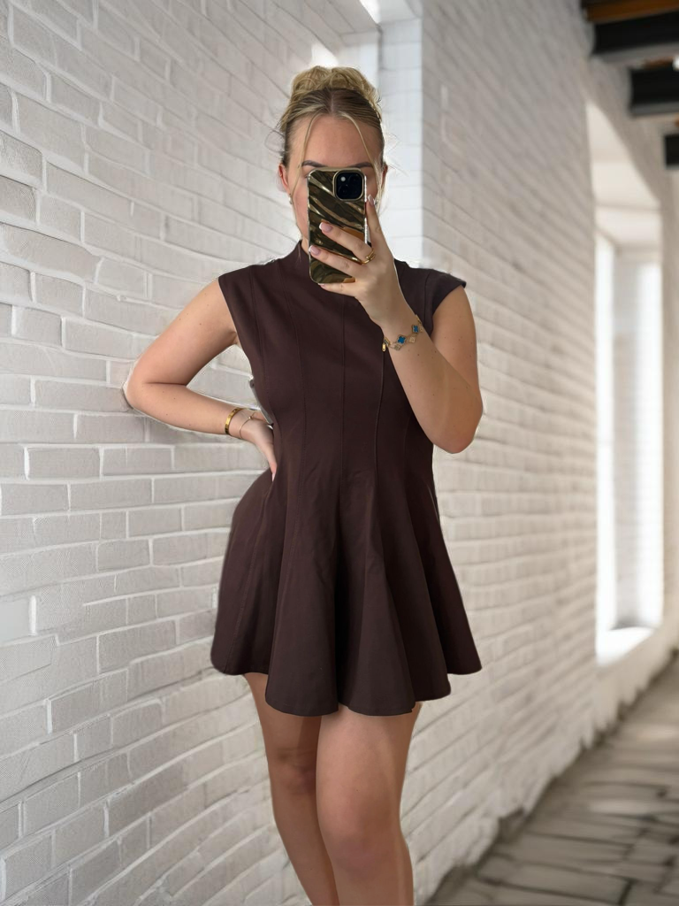 Structured skater dress brown