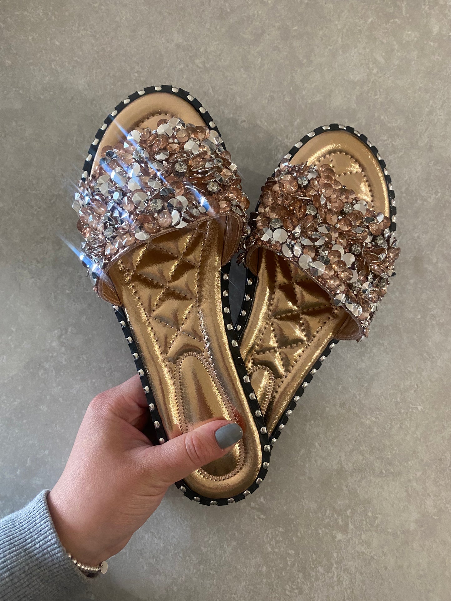 Diamanté Sliders Rose Gold