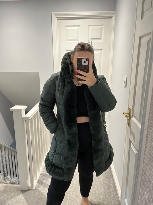 Faux fur puffer khaki