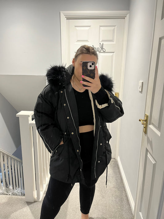 Black Faux fur puffer