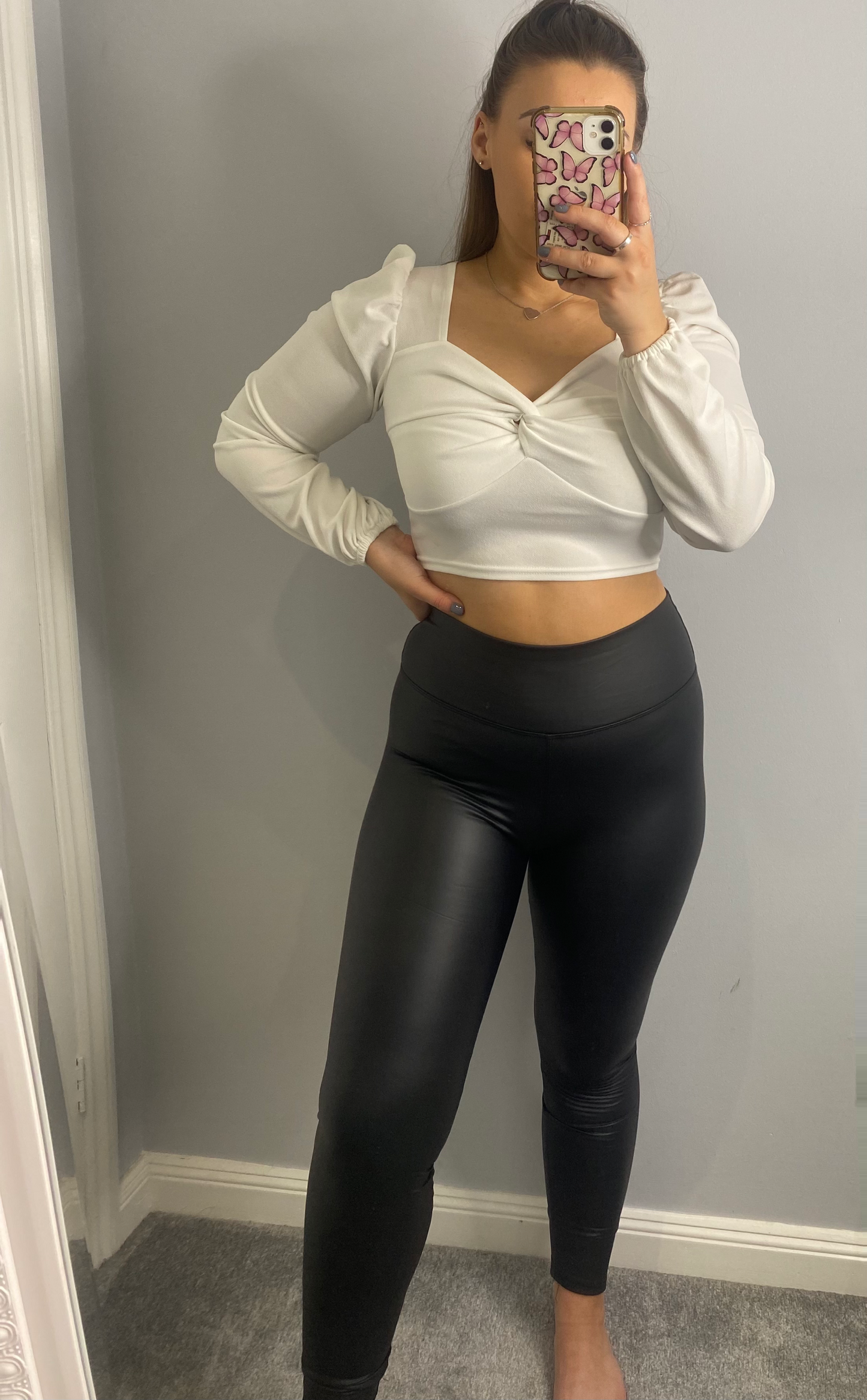 Leather look leggings black