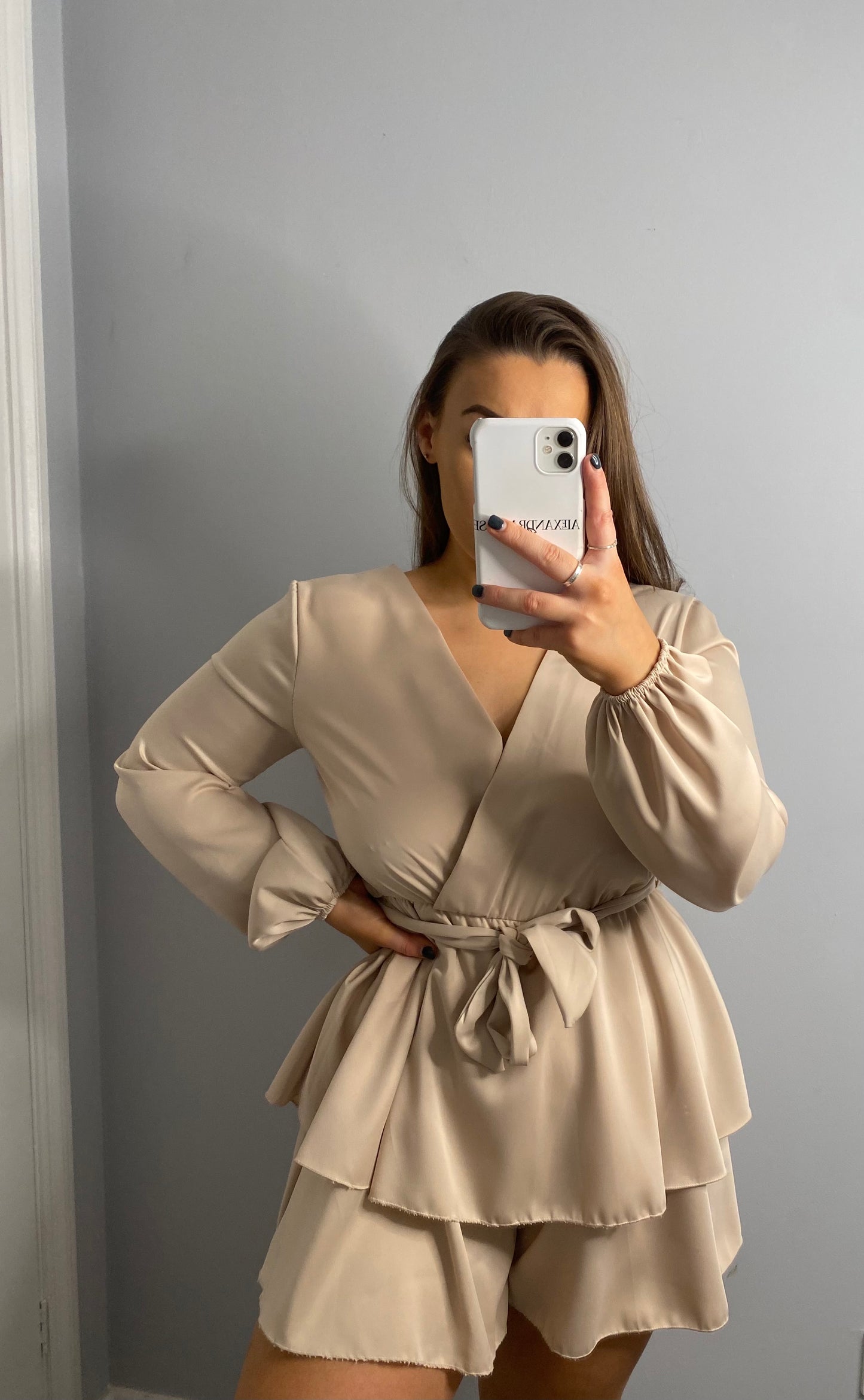 Satin Playsuit Beige