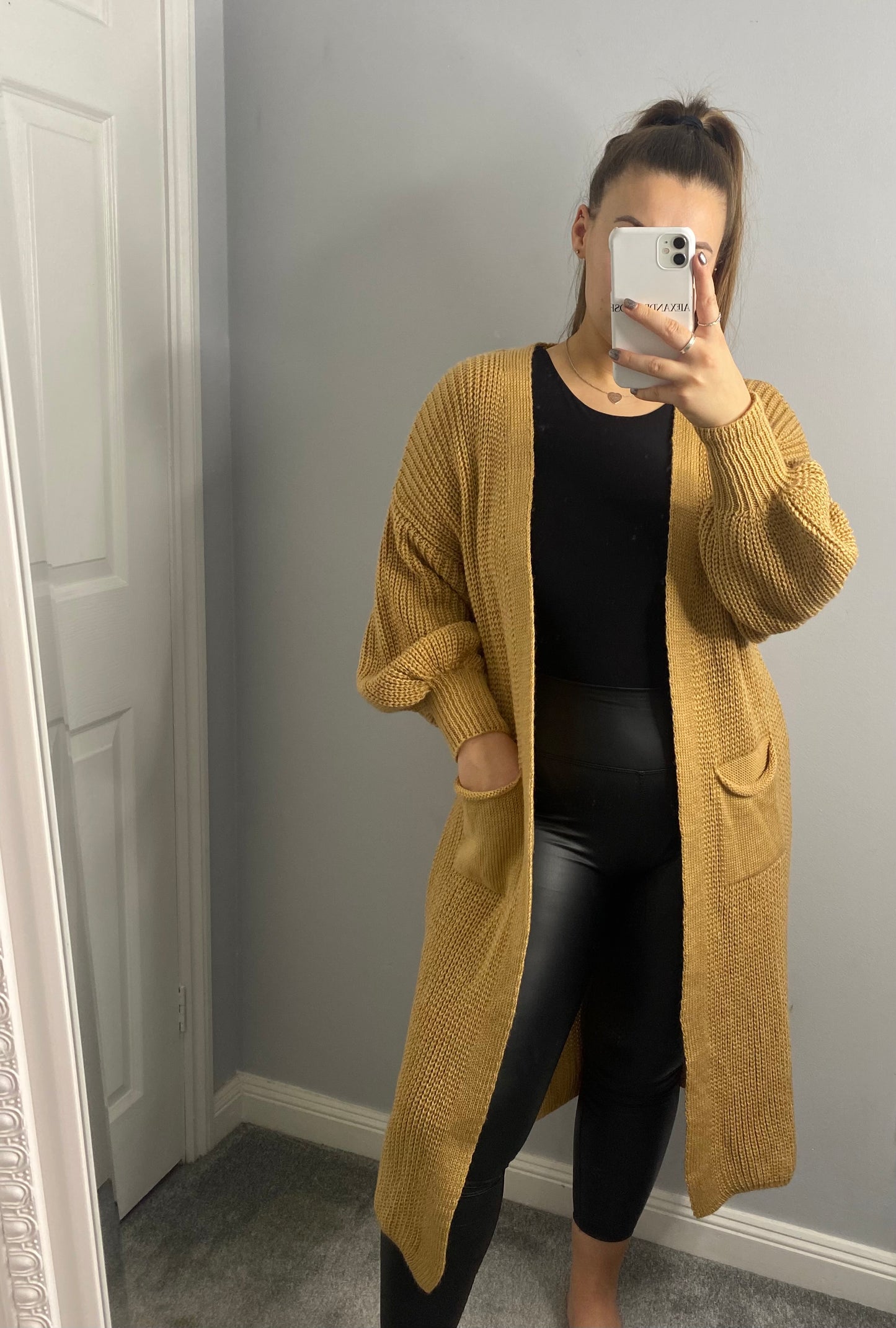 Long mustard clearance cardigan