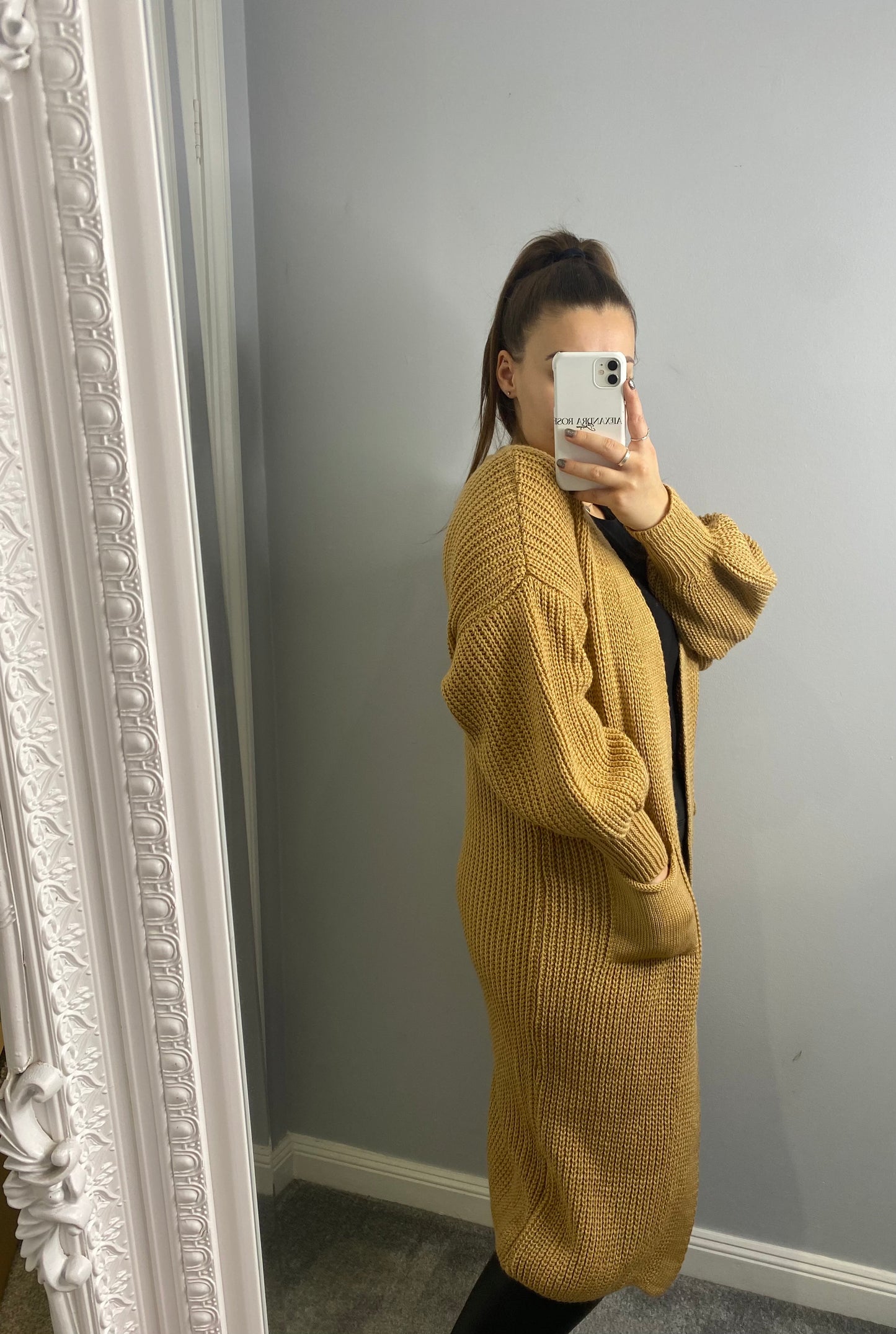 Longline Knit Cardigan Tan