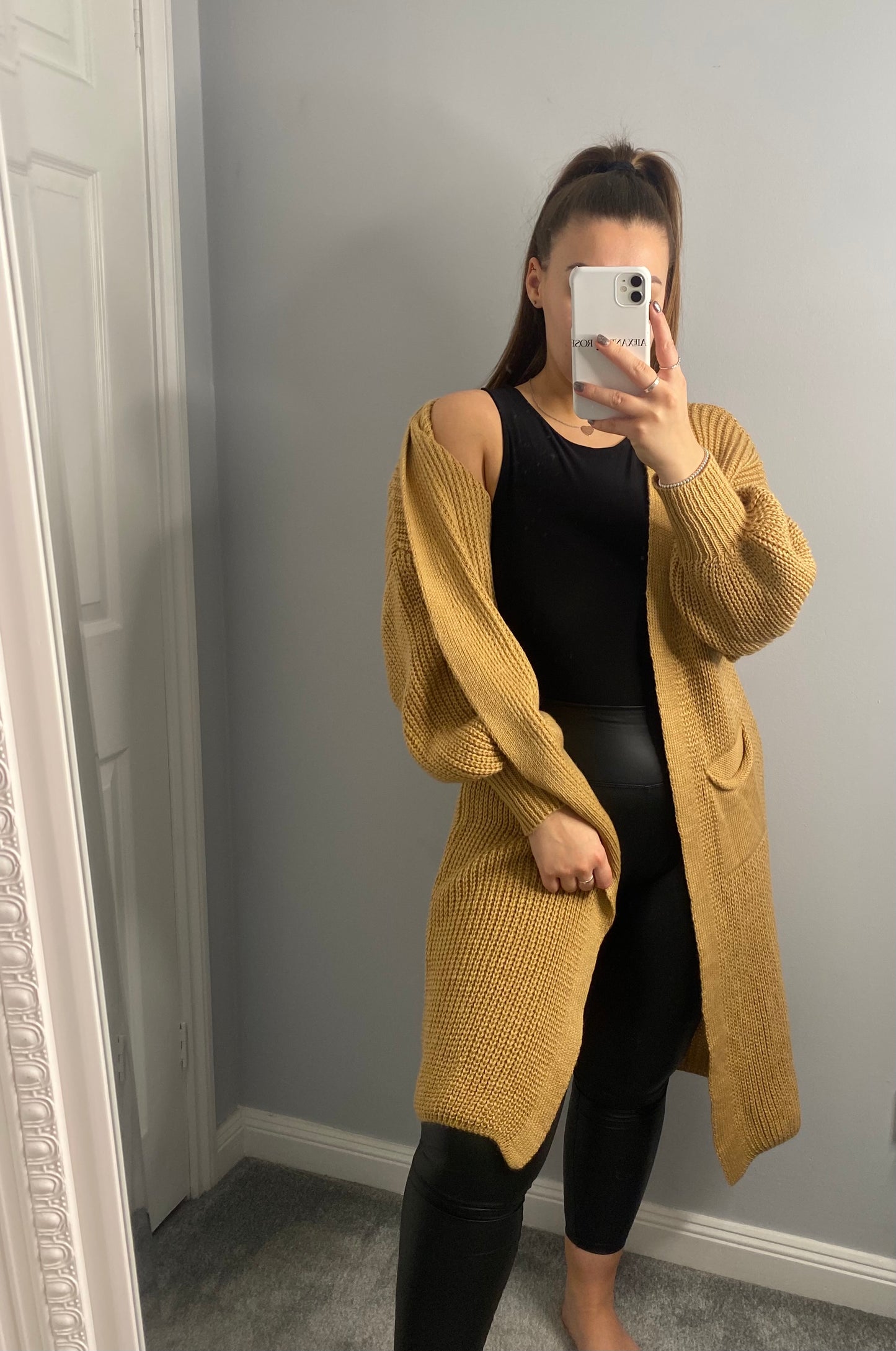 Longline Knit Cardigan Tan