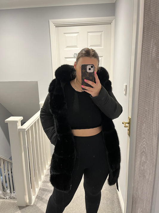 Faux fur puffer black